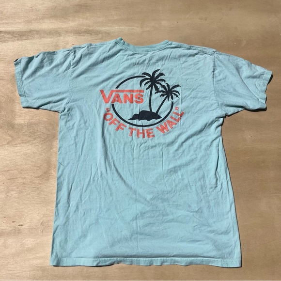 Vans Teal Blue Medium Graphic Print Short Palm Tree Skater Surf Visco Loose Fit - Picture 7 of 8